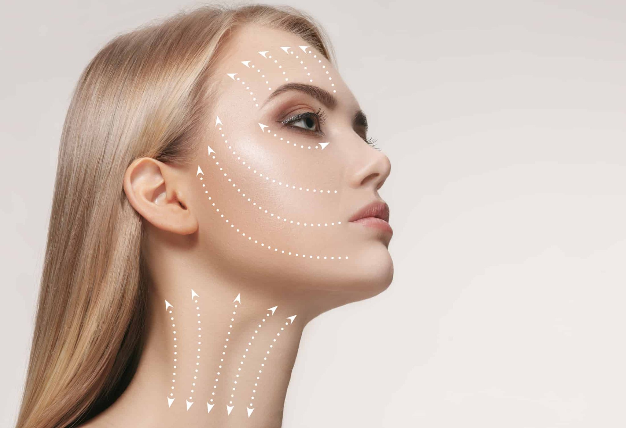 woman shows benefits of facial contouring procedure with facetite
