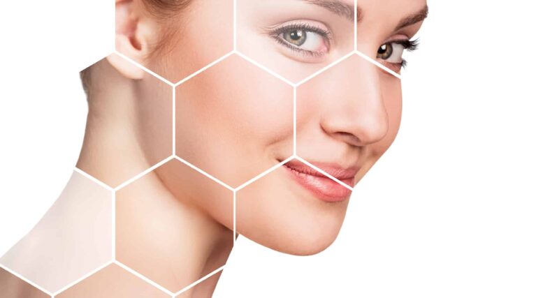 skin-analyser-consultations beautiful woman's face in honeycombs